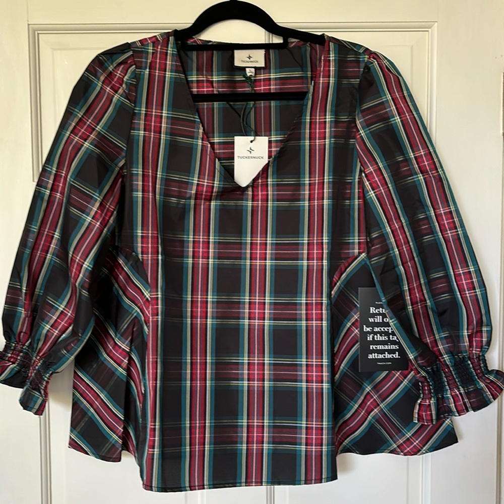 NWT Tuckernuck highland plaid Easton blouse. Size L